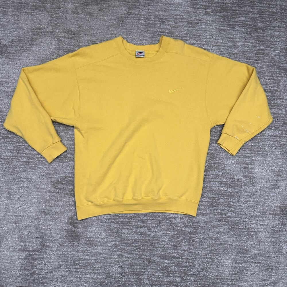 Vintage Nike Sweatshirt Mens Medium Yellow Crewneck Swoosh Embroidered 90s USA - Picture 1 of 11